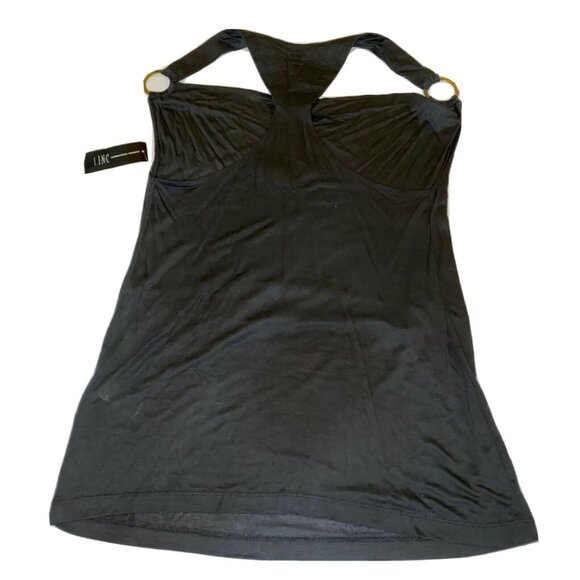 INC International Concepts Womens Black Sleeveless Halter Top W/ Gold Rings 100% - Picture 5 of 10